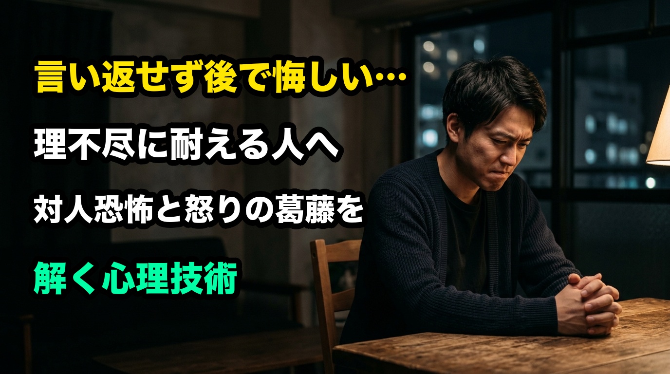 理不尽なことを言われても言い返せず後で悔しがる人へ。対人恐怖と怒りの葛藤を解く技術